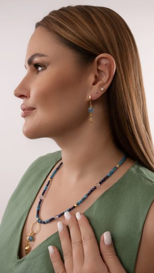 Kolczyki z chalcedonem, Konik Morski, Srebro 925 w złotym pokryciu
